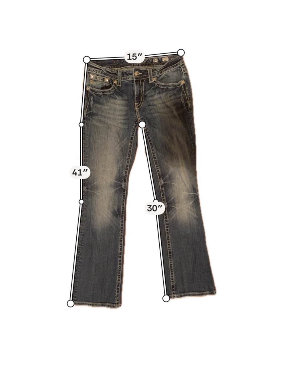 Miss Me Bootcut Jeans Medium Wash Size 30 Western Stitch Y2K Denim - Picture 7 of 12